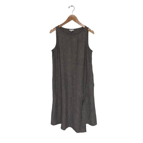 J Jill Linen Dress Size Medium Petite Grey Taupe Midi Asymmetrical Flowy Neutral - Picture 1 of 8